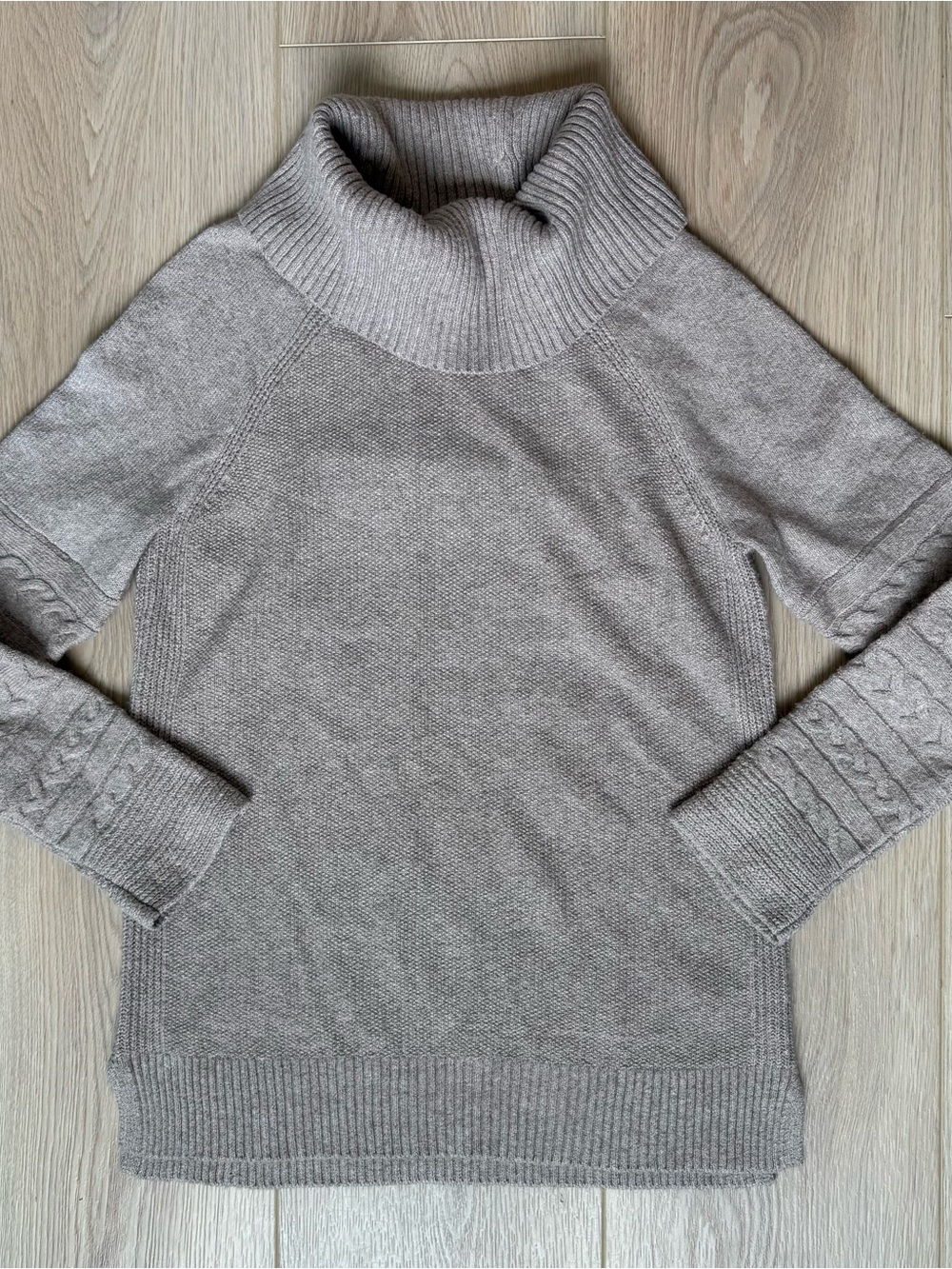 Tan Cable Knit Sweater Cowl Neck Cotton Blend Scandi Girl Cozycore Neutral Sz S